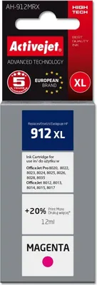 Image de Cartouche d'encre Activejet AH-912MRX pour imprimantes HP. Équivalente à la cartouche HP 912XL 3YL82AE ; qualité supérieure ; 990 pages ; magenta