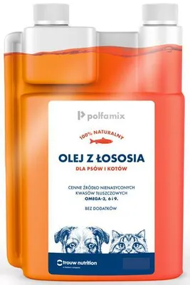 Obrázok produktu pre POLFAMIX lososový olej pre psy a mačky 1L z čerstvých rýb 100% prírodný