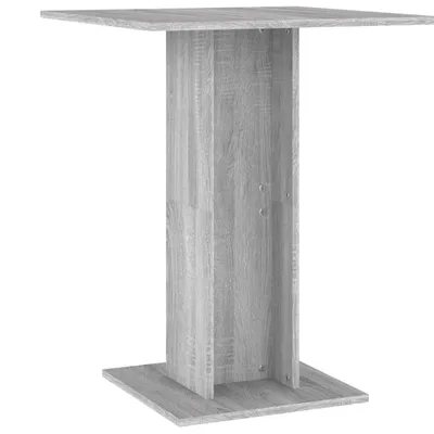 A square bartop table with a single pedestal base.