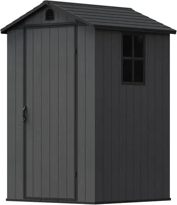 Produktbild von 4x4 Gartenhaus Kunststoff, 116x116x171 cm Gerätehaus mit Boden, Wetterfest für Garten, Dunkelgrau