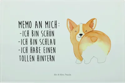 Produktbild von Mr. & Mrs. Panda schneidbrett Corgi Po - Weiß - Geschenk, Hackbrett, Hund, Corgie, Sprüche, Positiv, Glas Schneideplatte, Spruch, Schneidplatte, Schneidebrett