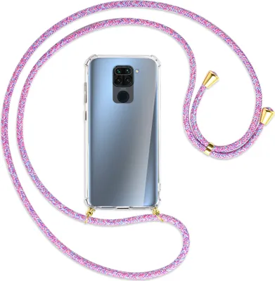 Produktbild von Handykette Backcover-Schutzhülle mit Band (Metall goldfarben) für Xiaomi Redmi Note 9 / 10X 4G - lila/rosa/blau