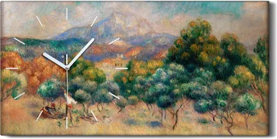 Produktbild von Dekor Leinwand Uhr Wandbilder 60x30 Malerei Wald Bäume Berg Landschaft - weiße Hände
