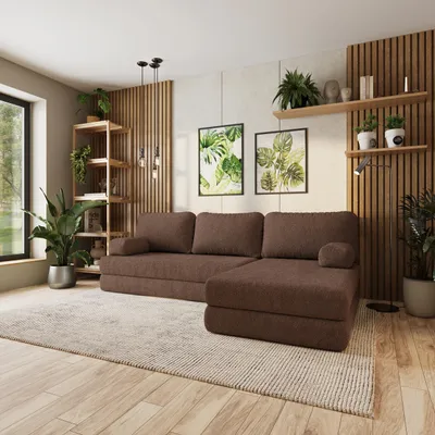 Produktbild von Masseno Ecksofa LEA mit Schlaffunktion, Modulares Schlafsofa aus Schaumstoff, Klappbares Bodensofa - Braun, QUELLE 25