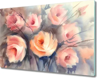 Produktbild von Glas-Herdabdeckplatte Glaskeramikkochfeld-Abdeckung Spritzschutz - 80x52 cm - Rote Tulpen Aquarell