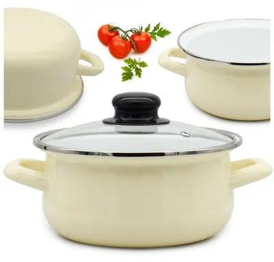 Zdjęcie produktu dla Garnek 1,8L Emaliowany z Pokrywką Uchwytami Tradycyjny do Zup Kremowy 18cm