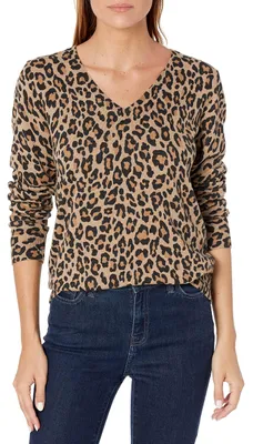 Produktbild von A. Essentials Damen Leichter Langarm-Pullover Mit V-Ausschnitt, Kamelbraun L