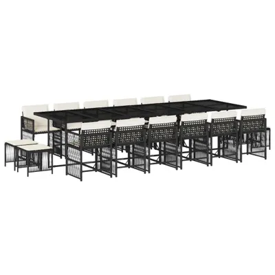 Produktbild von 17-tlg. Garten-Essgruppe mit Kissen Schwarz Poly Rattan