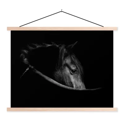 Produktbild von MuchoWow® Textilposter Pferde - Porträt - Schwarz - Tiere 40x30 cm mit holzfarbenen Rahmen - Bilder