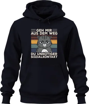Obrázek produktu pro Uni mikina s kapucí s motivem kočky Introverted, Navy, XL