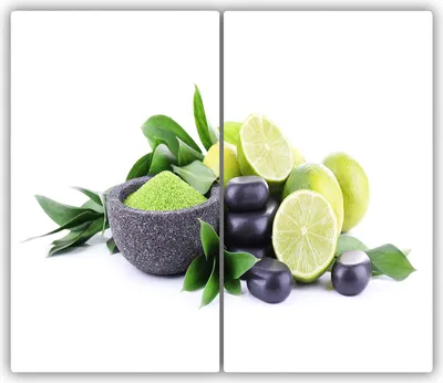 Produktbild von Tulup Glas-Herdabdeckplatte - 2x30x52cm - Glaskeramikkochfeld-Abdeckung Spritzschutz Zweiteilig Limetten und Steine