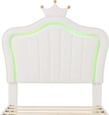 Image de OKWISH Lit simple 90x200 cm - Lit capitonné avec LED - Blanc