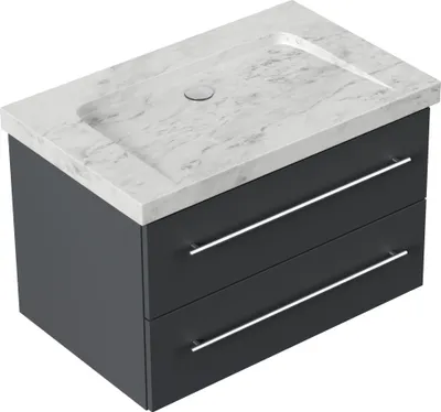 Produktbild von Badmöbel Marmor Carrara White Damo 75 cm ohne Hahnloch SoftClose grafit : Grafit Varianten: Grafit