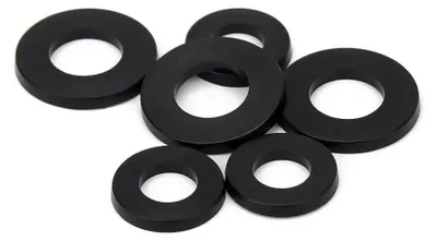 Productafbeelding van Zwarte, platte nylon ringen van kunststof, M4 x 8 x 1,0 mm, 200 stuks