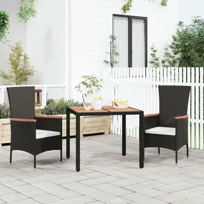Immagine prodotto di Tavolo da giardino con piano in legno in poly rattan nero e legno di acacia