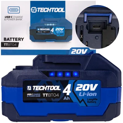 Obrázek produktu pro TECHTOOL TTBT04, lithium-ionová baterie 20 V, 4 Ah, pro akumulátorovou řetězovou pilu TTCS08