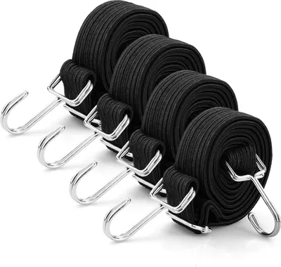 Produktbild von 2M verstellbar Spanngummi mit Haken, 2M lang flach spanngurte mit Metallhaken, extra stark breit Gummiseile, Gepäckspanner, Gummizug, Gummi Expander Fahrrad, Autotransport, Motorrad-schwarz