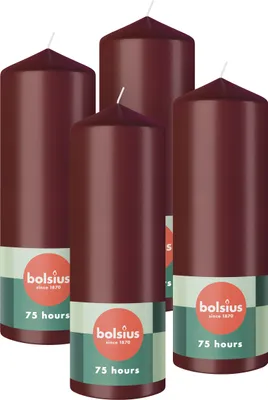 Produktbild von Bolsius 4er Set glatte StumpenKerzen, 20cm, bordeauxrot