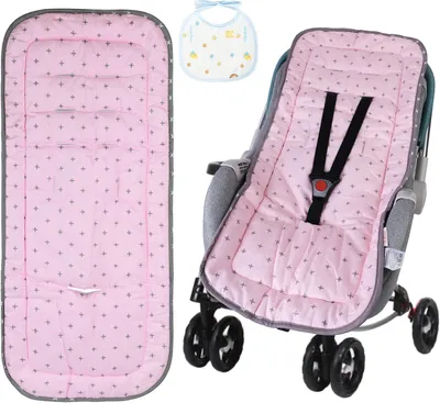 Image de Coussin pour siège de poussette pour bébé, 100% coton, taille universelle, respirant, lavable, avec réglages