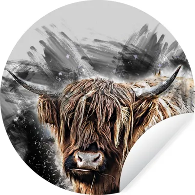 Produktbild von MuchoWow® Runde Wandtattoo - Wandsticker Tapete Aufkleber Porträt Schottischer Highlander - Abstrakt Ø 50 cm Selbstklebend und Repositionierbar - Wandaufkleber - Kreis - Wand Kreis - Wand Bild - Foto Tapete - Selbstklebende - Wohnzimmerdekoration - Wand Dekoration - Kinderzimmer