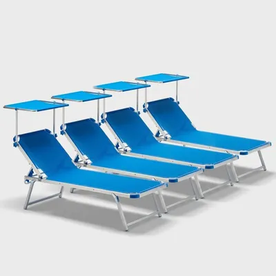 Immagine prodotto di set di 4 lettini Nettuno in alluminio con tettuccio regolabile - blu
