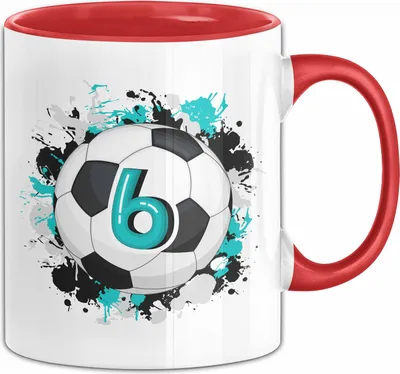 Produktbild von 6. Geburtstag Geschenk Tasse Becher Jungs Fußball Geburtstagsgeschenk  (Rot)