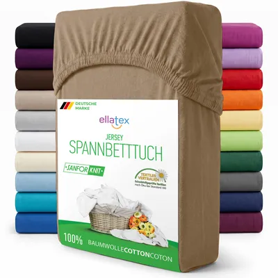 Produktbild von EllaTex Jersey Spannbettlaken 180x200–200x200 Baumwolle – weich, atmungsaktiv, Spannbetttuch mit Gummizug, in Farbe: Beige