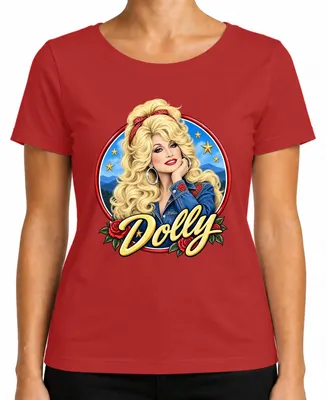 Immagine prodotto di Maglietta da donna, colore rosso, taglia L, con la scritta "Dolly Parton", cantante country, leggenda, stile western, Tennessee
