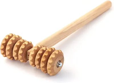 Produktbild von Accessoires, Anti-Cellulite-Massage, Massagegerät, Massageroller mit Griff, Roller für Maderotherapie, T-förmig, aus Holz, 37 x 13 cm