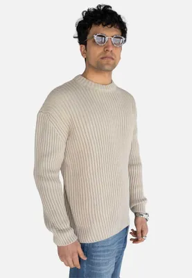 Produktbild von Uni Oversize Rippstrickpullover | Beige | XL