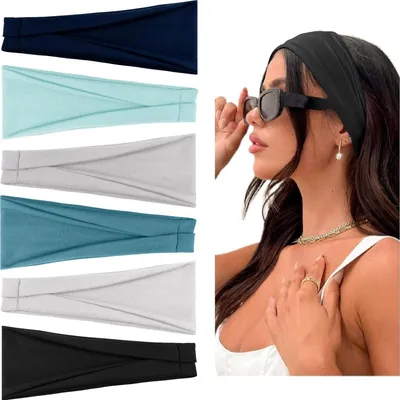 Produktbild von Elastische Sportkopfhörter für Damen – Set mit 6 Stück, schwarz – Rutschfeste, atmungsaktive und schweißabsorbierende Haaraccessoires für Yoga und Fitness