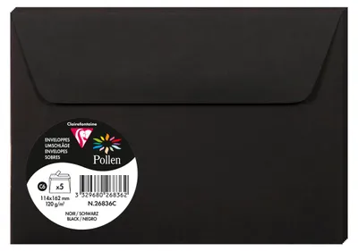 Produktbild von Clairefontaine 5 Umschläge Pollen 114x162 mm schwarz C6 120g
