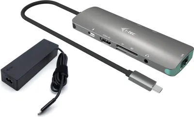 Zdjęcie produktu dla i-tec C31NANOLANPD100, Przewodowa, USB 3.2 Gen 1 (3.1 Gen 1) Type-C, 100 W, 100,1000 Mbit/s, Szary, MicroSD (TransFlash), SD