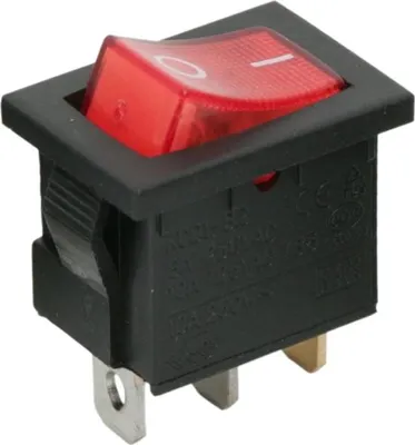 Image de 5 interrupteurs à bascule éclairés noirs avec LED rouge – Interrupteurs à bascule encastrés MARCHE/ARRÊT 250 V 6 A – Interrupteurs unipolaires SPST avec symbole IO – Convient pour les machines et les appareils électriques – Unité de5 pièces [09019PI]
