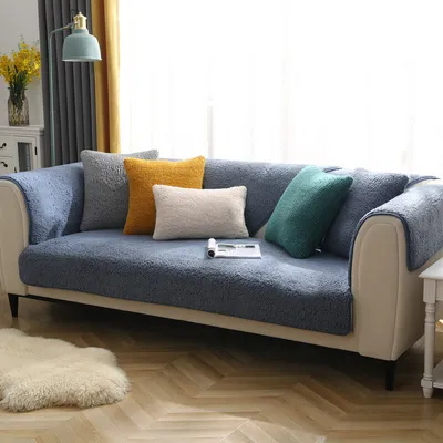 Produktbild von (Blau, 90 * 120 cm) Sofabezug aus Samt, Sofaschutz, Sofakissen aus Lammsamt, rutschfester Sofabezug, Ecksofa, Couchbezug für Haustiere, Couchbezug