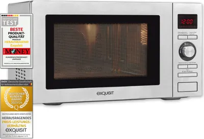 Produktbild von Exquisit Mikrowelle MW 9025 H-3 | Heißluft & Grill | max. 2500 W | Garraum 25 l | Inox Glas Front