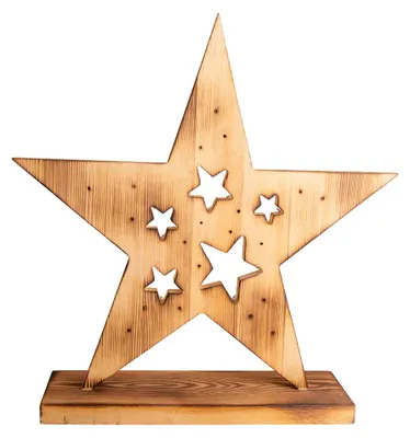 Produktbild von LED Adventsstern, Holz, Pinie, Timer, Batterie, H 49 cm