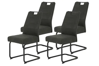Produktbild von Hela Tische, 4er Set Freischwinger Stuhl Kerstin - Vintage Anthrazit - Metallgestell Vierkantrohr Schwarz -140kg  belastbar - XL-Komfortsitz Federkorb