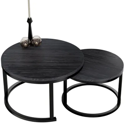 Image de Ensemble de 2 tables rondes basses en bois noir