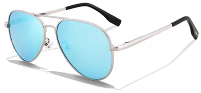 Produktbild von Pilotenbrille Kinder Sonnenbrille Polarisierte Fliegerbrille UV400 Schutz Silber/Blau 52mm