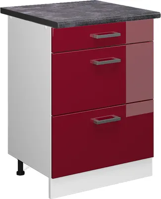 Produktbild von Küchenunterschrank Vicco R-Line Rot Hochglanz 60 cm mit Schubladen, AP Anthrazit, Model 45680