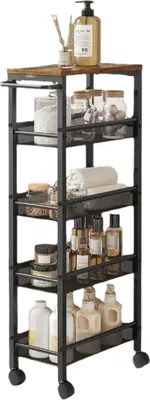 Produktbild von 5-stöckiges mobiles Küchenregal mit Nischenregal – schmal – platzsparend – 22 x 45,4 x 77 cm