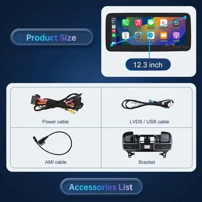 Image de Écran de navigation pour autoradio - Écran tactile de 12,3 pouces - Compatible Carplay et Android Auto sans fil