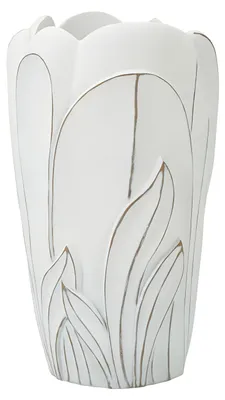 Immagine prodotto di Vaso in resina floreale, con decorazione in rilievo, dimensioni 29x48 cm, colore bianco effetto lavato, collezione Gardy, design Mauro Ferretti