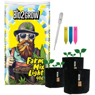 Produktbild von Pflanzenset mit Erde 40L Farm Mix Light und 3 Stofftöpfen 8L