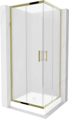 Produktbild von Mexen Rio quadratische Duschkabine 80 x 80 cm, Frost, Gold + Duschwanne Rio, Weiß - 860-080-080-50-30-4510
