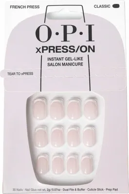 A retail package of OPI xPRESS/ON artificial nails.