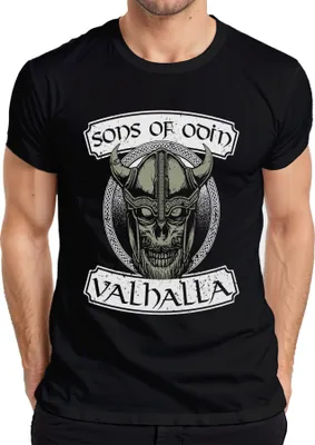 Produktbild von Sons of Odin Valhalla Wikinger Krieger Totenkopf Nordisch Herren T-Shirt, Schwarz, 3XL