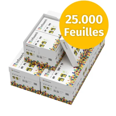 Image de Infowerk Papier d'impression Papier de copie 25000 feuilles 50 x 500 A4 80 g Premium White  PEFC