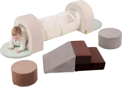 Productafbeelding van Bouwstenen en speeltunnelset - XXL klimblokken en kruiptunnel voor kinderen - Veilig indoorspeelplezier voor baby's en peuters - EN71